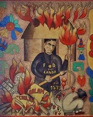Retablo de Fray Diego de Landa entre llamas, con la inscripción «F+D Landa 1573».
